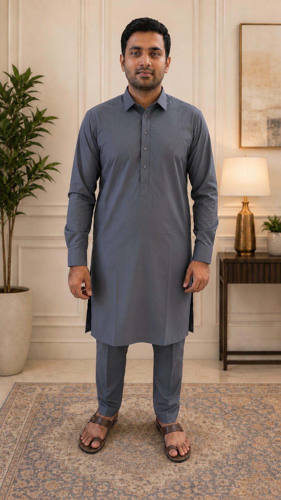 Modern and Sophisticated Gray Shalwar Kameez with Collar