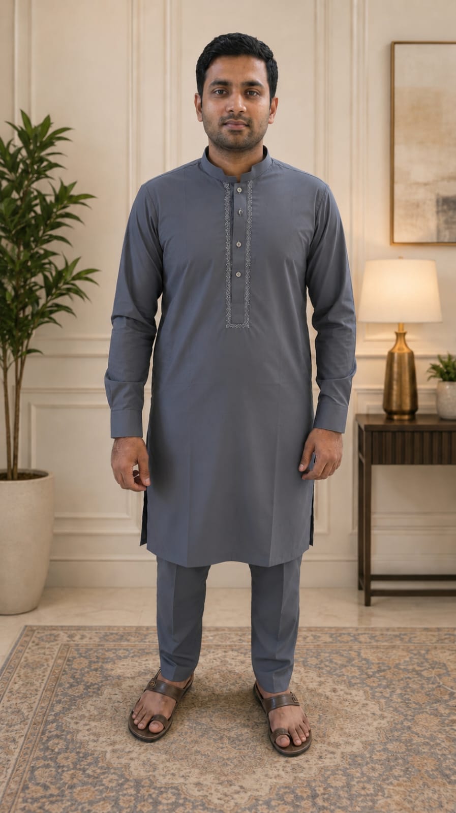 Modern and Sophisticated Gray Shalwar Kameez with Collar